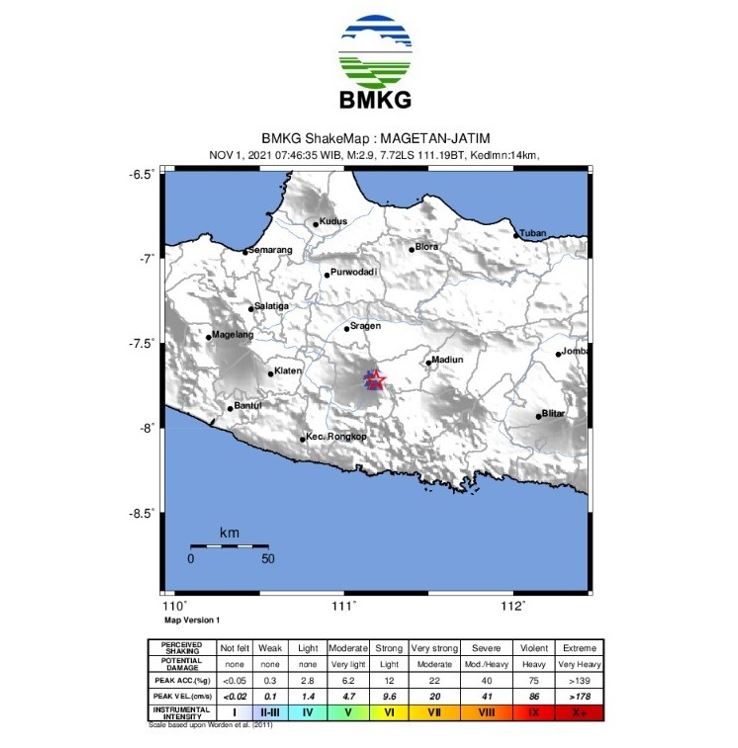 GEMPABUMI TEKTONIK M 2.9 MENGGUNCANG MAGETAN, TIDAK BERPOTENSI TSUNAMI